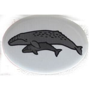 1995 Gray Whales (Mom & Baby) 2.5 x 1.5" Oval Vintage Pinback Button